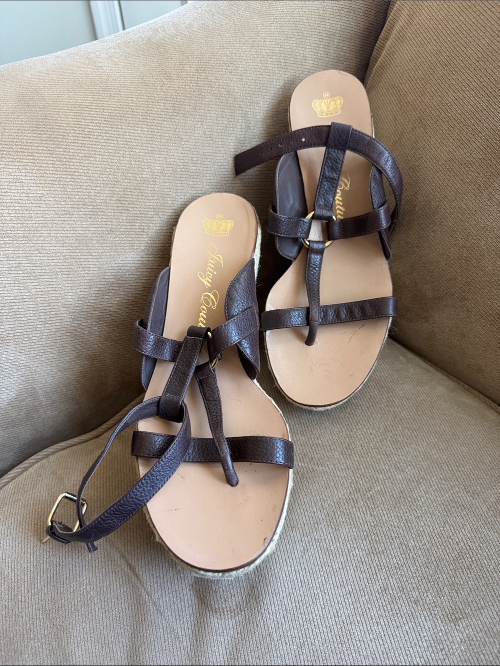 Juicy Couture Dark Brown Leather Strappy Sandals